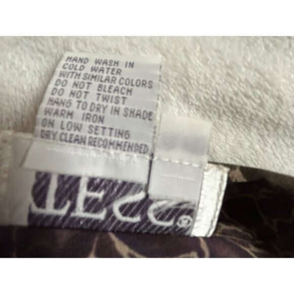 Tess Womens Sheer Snake Skin Print Button-Up Shirt Blouse Large 100% Silk Brown - Picture 7 of 7